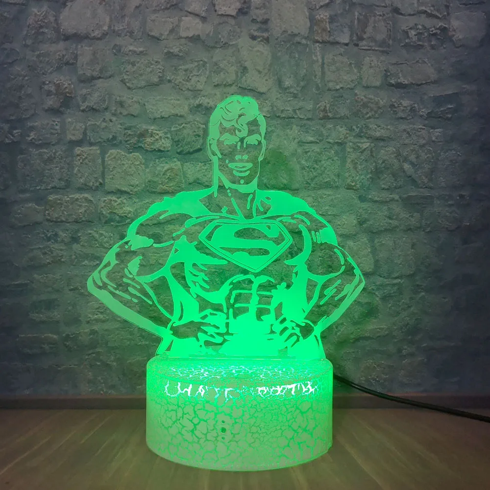 Светодиодный супергерой 3D Оптическая иллюзия Смарт 7 цветов Ночной светильник