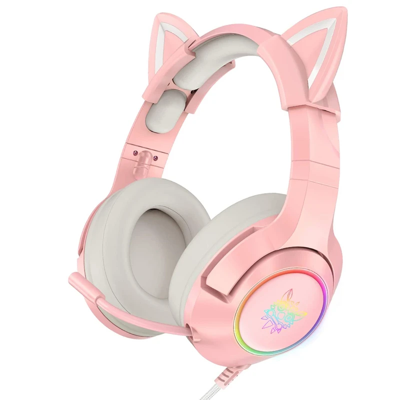 Satin Al LED Kedi Kulak Oyun Kulaklıkları Kızlar Pembe Kulaklık 7.1 Stereo Ses çıkarılabilir Kedi Kulak Kablolu Oyun Kulaklıkları Mikrofon Ile