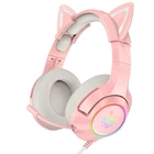 Игровые наушники с кошачьими ушами, проводная игровая гарнитура с микрофоном для девочек, звук 7,1 стерео, светодиодный