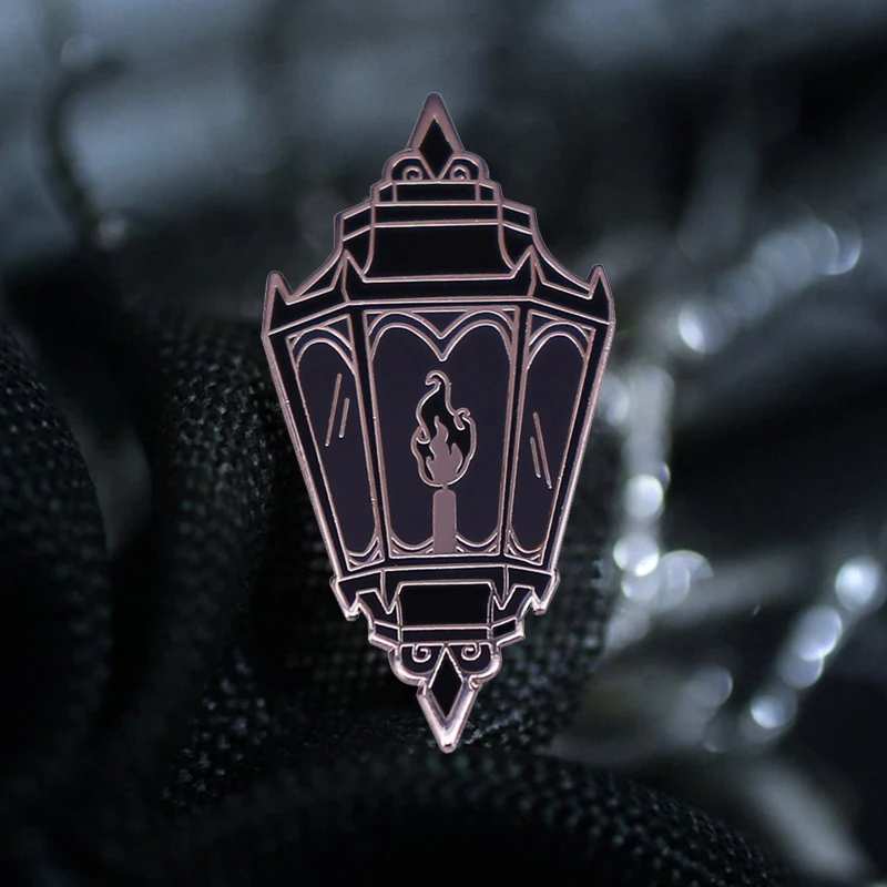 Gothic Black Fire Lantern Enamel Pin Brooch Metal Badge Autumn Lanterns Witch Spooky Collection
