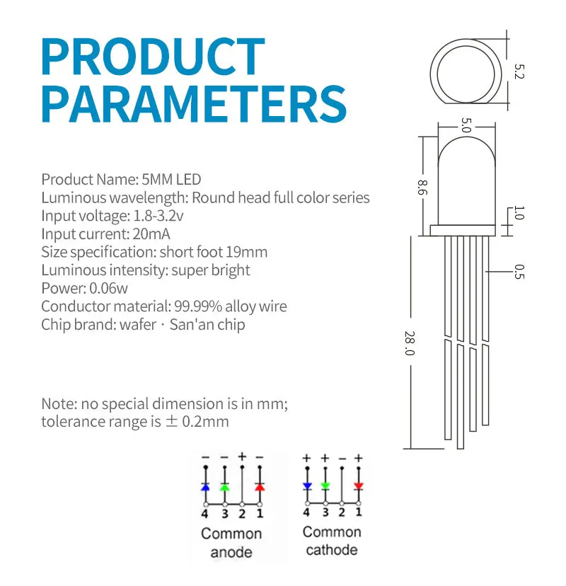 100pcs 4pin 5mm RGB LED Emitting Diode Indicator Arduino Red Green Blue Multicolor Common Anode Cathode DIY PCB Circuit Bulb
