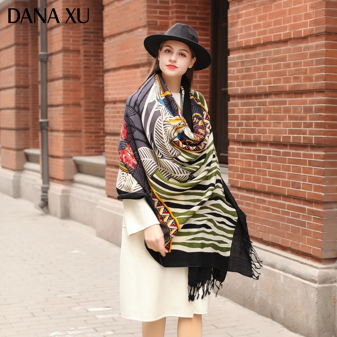 

DANA XU Bufanda Mujer Wool Poncho Head Women Lady Warm Shawl Stoles Bandana Scarf Hijab Luxury Brand Pashmina Winter 2021