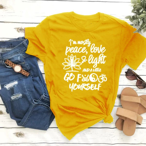 

I am wostly peace love and light t shirt women fashion graphic funny Christian religion hipster tees casual cute art tops- K460