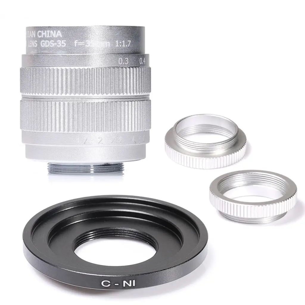 Серебристая Фуцзянь 35 мм F1.7 Большая диафрагма CC TV Movie C Mount lens для Nikon N1 Mirroless