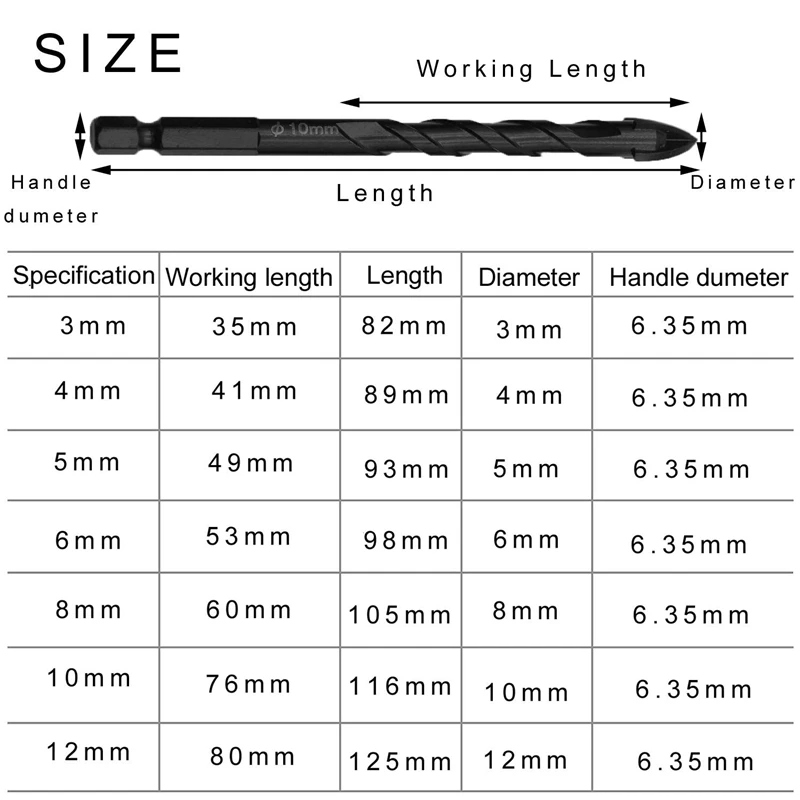 

HOT-7Pcs Masonry Drill Bits Concrete Drill Bit Set Tungsten Carbide Tip Best for Wall Mirror and Ceramic Tile (3-12 mm)