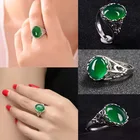 Женское Открытое кольцо Milangirl, серебристое ажурное геометрическое кольцо овальной и зеленой формы, Ювелирное Украшение для вечеринки