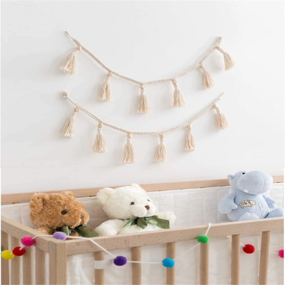 

2021 Bohemia Macrame Handmade Woven Tassel Garland Wooden Beads Belly Basket Decorative Wall Hangings Home Decor