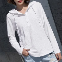 bamboo cotton women t shirts 2021 summer new v neck hooded solid slim sexy loose office lady casual outwear tops