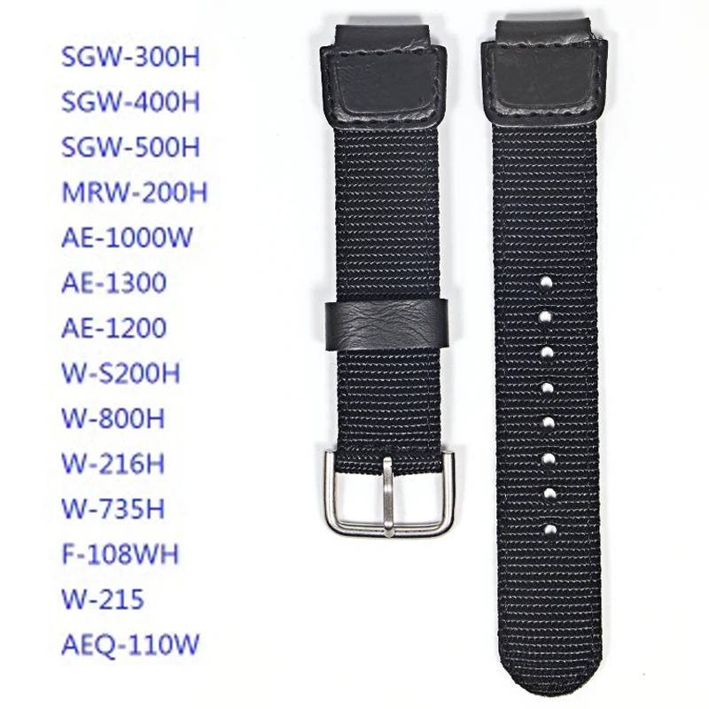18mm green black nylon Watch Band Strap Fit for Casio G Shock W-S200H W-800H W-216H W-735H F-108WH W-215 AEQ-110W