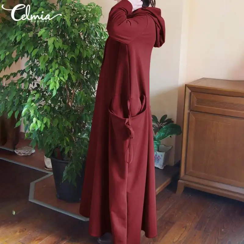 Celmia 2021 зимнее женское флисовое теплое длинное платье с капюшоном и длинным