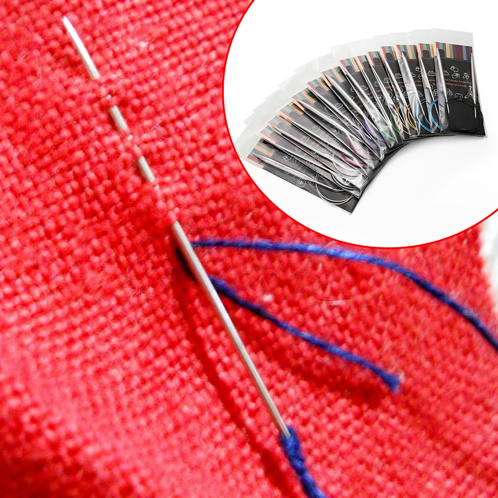 

14pcs/set DIY Handmade Home Portable With Bag Professional Circular Knitting Pin Needlework Tool Needle Stainless Steel Sewing
