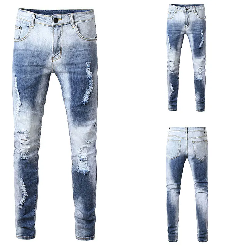 Джинсы мужские рваные скинни брюки из денима в итальянском стиле повседневные