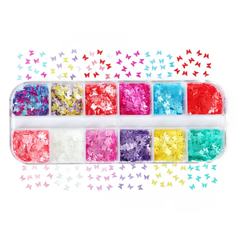 

Nail Accessories 12 Grid Boxed Small Butterfly Nail Sequins 3MM Nail Decoration Nail Supplies Nails Nail Art