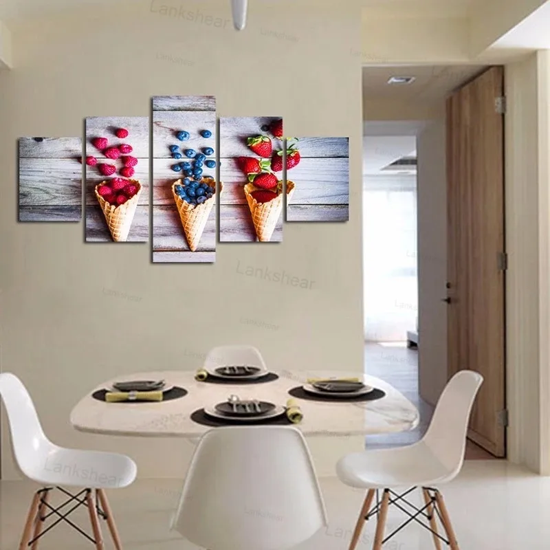 5 панелей фрукты и мороженое конусные постеры Hd печатная картина холст вкусные