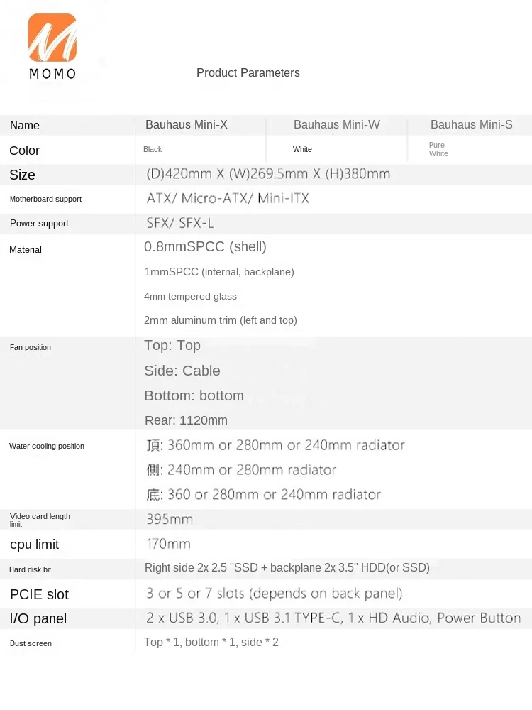 

Mini Snow White Small ATX Motherboard Computer Case ITX Split Water-Cooled Side Transparent