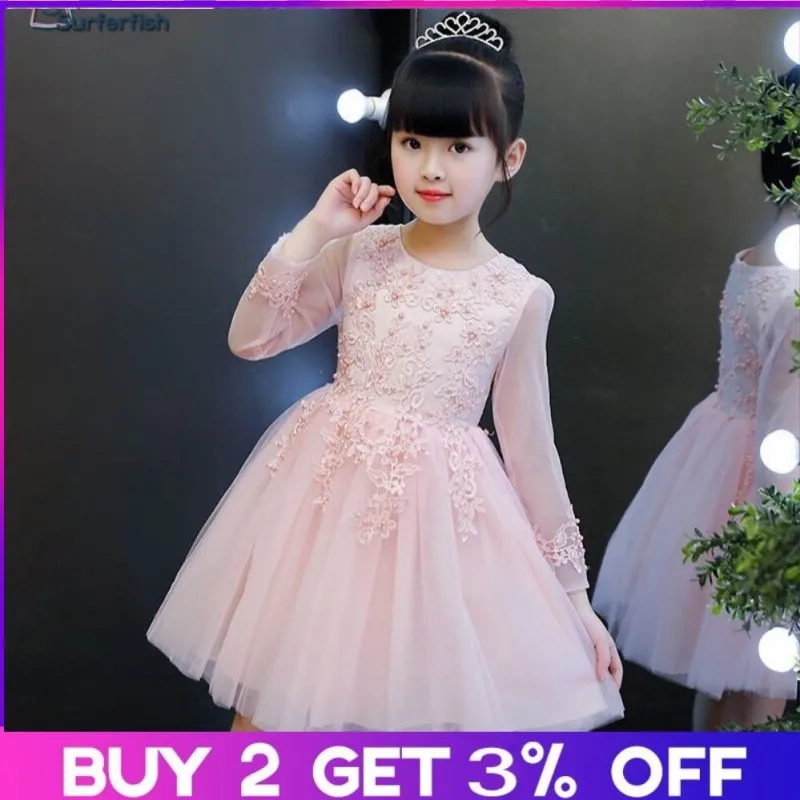 Детское платье для девочек Surferfish с длинным рукавом из тюля праздника свадьбы