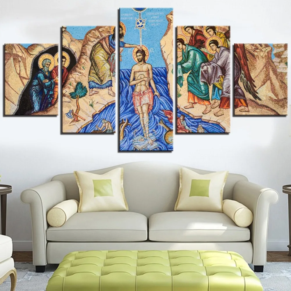 

5 Pieces Jesus Canvas Painting Religion Wallpapers God And Christs Posters Old Age Pictures For Home Room Church Decor Artwork
