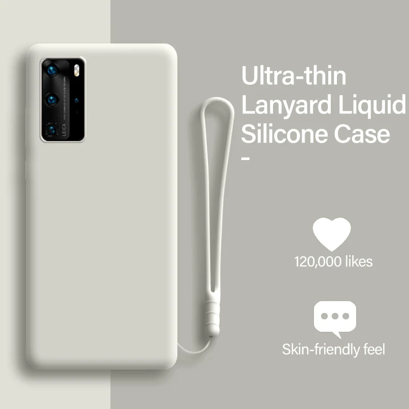 

Ultra-thin Cute Lanyard Liquid Silicone Phone Case For Huawei P40 P30 P20 P10 Lite Pro Honor 20 9X Y9 Luxury Colorful Soft Cover