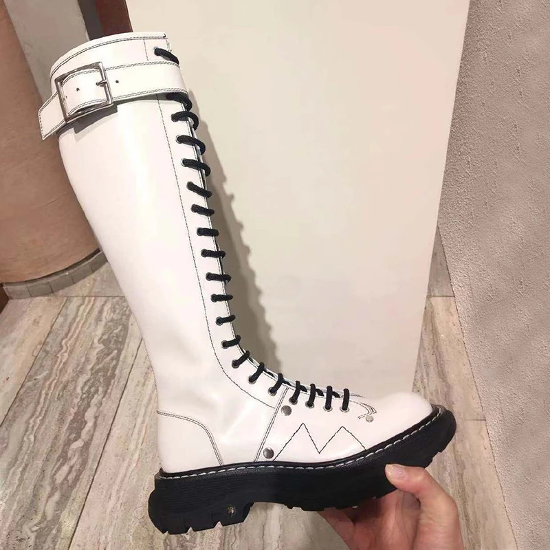 Latform сапоги до колена высокие женские кожаные ботинки с высоким голенищем