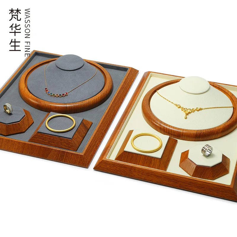 Wooden Microfiber Jewelry Display Stand Bracelet Ring Necklace Storage Tray Jewelry Display Props Customization
