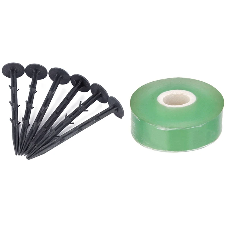 

Stretchable Adhesive Tape Moisture Resistant Barrier Tape with 100PCS Garden Nail Pegs Fix Tool for Anti-Bird Net Film