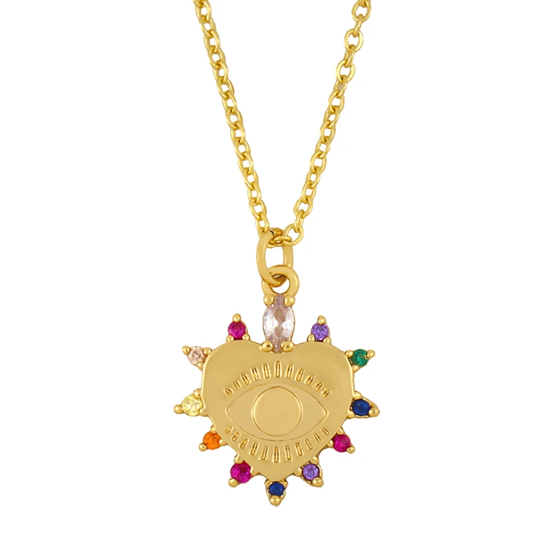 FLOLA разноцветные ожерелья в форме сердца и сглаза для женщин золотая цепочка