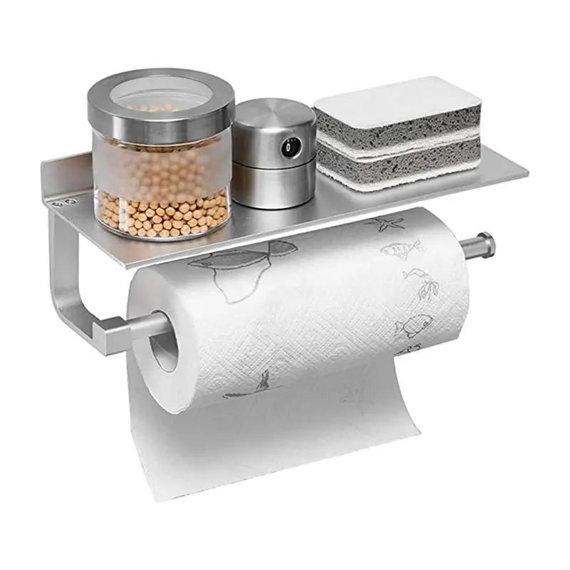 

Stainless Steel Punch Free Toilet Tissue Holder Rack Wall Mount Cellphone Storage Shelf Rack for Bathroom Home Kitchen