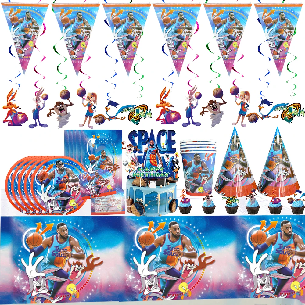 

Space Jam Party Supplies Birthday Party Decorations Boys Favorite Basketball Theme Disposable Tableware Napkin Cups Balloons