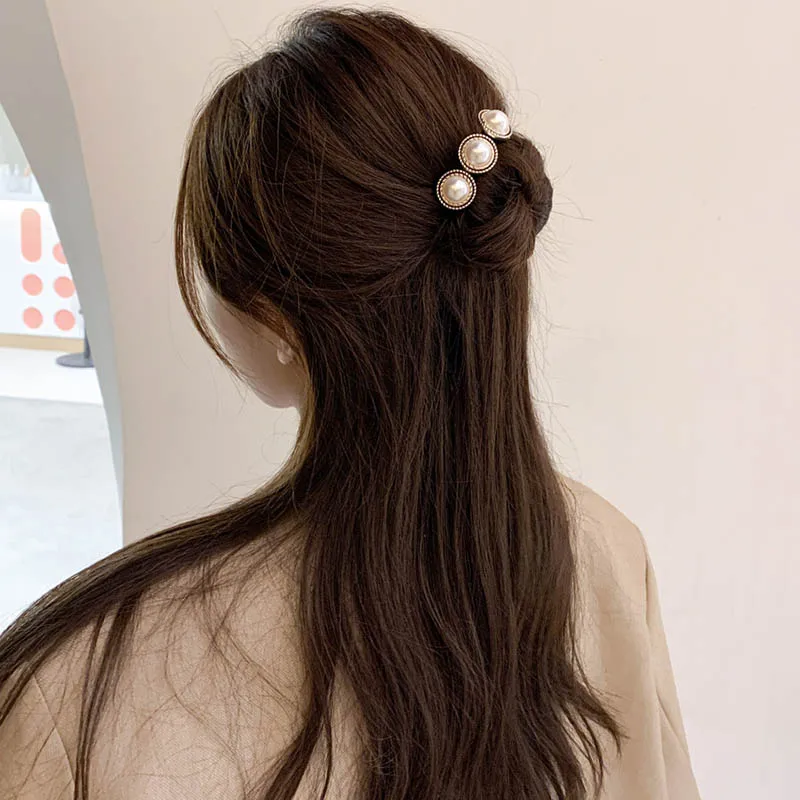 Женский простой пучок для волос цветочный жемчужный пончик палочка сделай сам