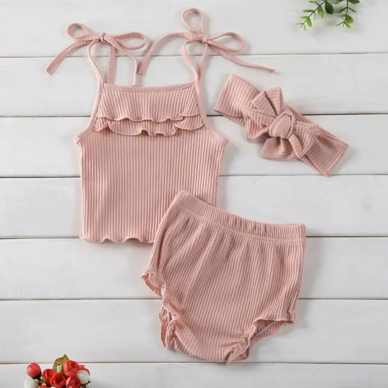 

3pcs Toddler Kid Baby Girl Ruffle Sling Top Short Pants Outfit Clothes Summer 0-18M