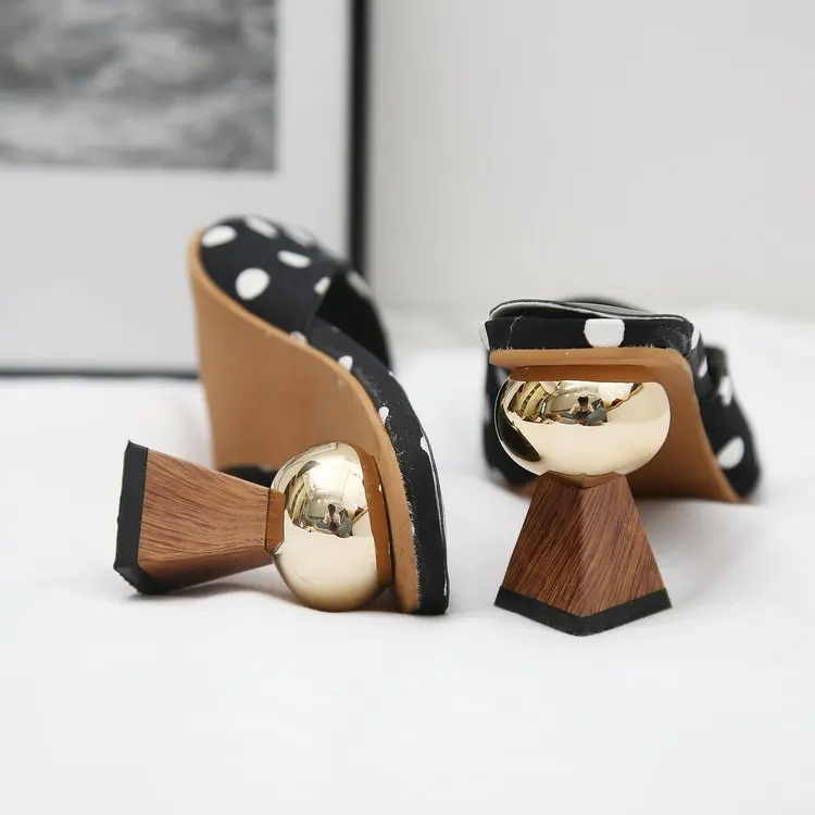 Бренд 2020 Модные мюли в горошек Женские туфли на высоком каблуке шлепанцы с острым