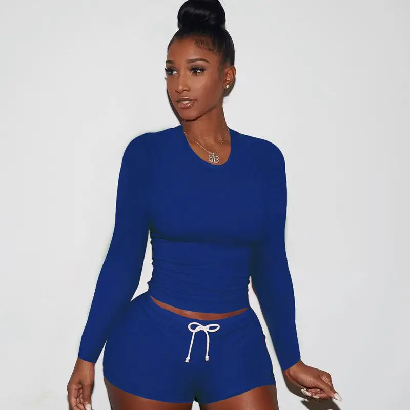 

ZKYZWX Sexy Women Two Piece Set Sweatshirts Skinny Long Sleeve T Shirt Fashion Bikr Shorts Suit Tracksuit Fitness Outfit Sets