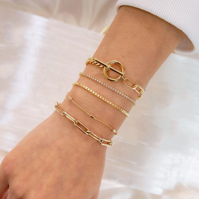 5 шт./компл. Модные женские браслеты круг Цепи с украшением в виде кристаллов