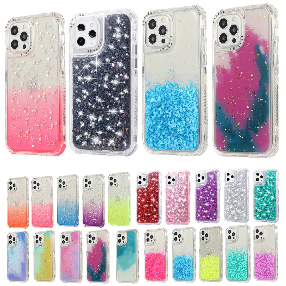 

Glitter Shockproof Bumper Phone Cases for iPhone 13 12 11 Pro Max SE 2020 Bling Back Cover Hybrid Armor Protection Fundas Women