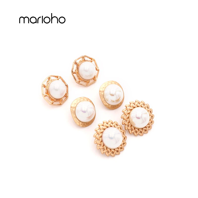 Женские изящные металлические пуговицы Имитация жемчужные серьги-гвоздики в