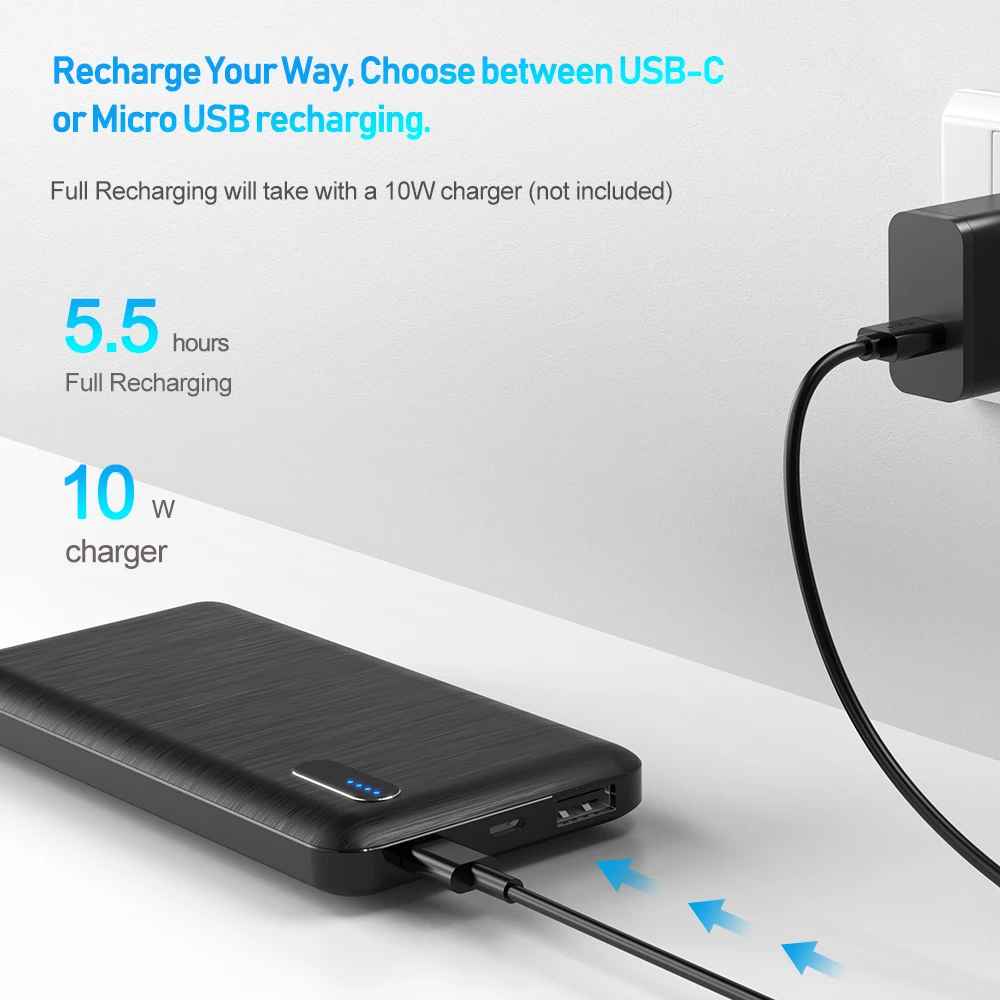 

LED Display 10000mAh Powerbank Portable Charger Quick External Battery Power Bank For iPhone Xiaomi Mi 9 USB Type C Power Bank
