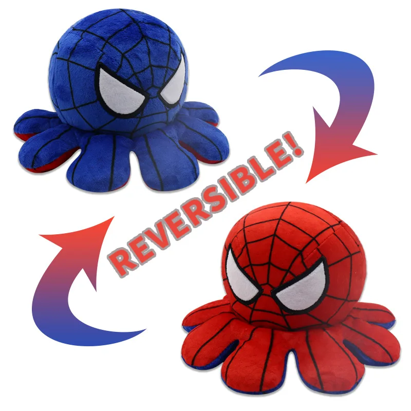 

Disney kawaii cartoon Marvel hero iron man spider man Batman reversible doll Octopus double-sided expression doll plush toy