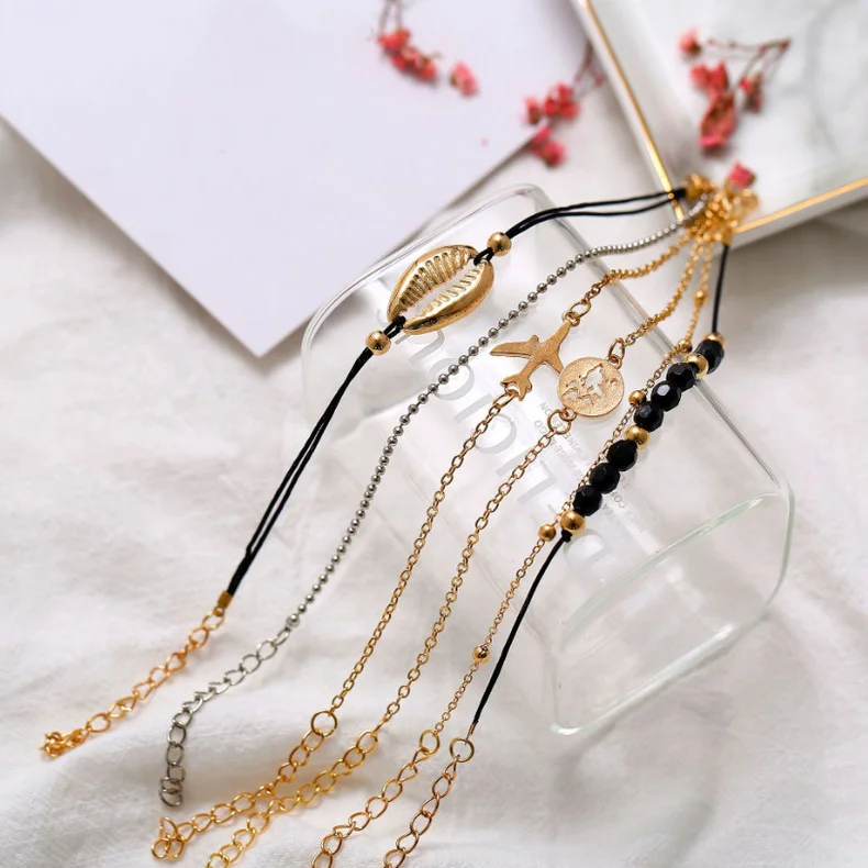 

Trendy 6 Pcs/Set Shell Map Bead Chain Bracelet for Women Jewelry Gift