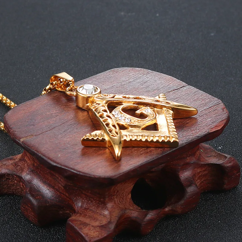 Масонский кулон с символом каменщика модное Золотистое Ожерелье со стразами