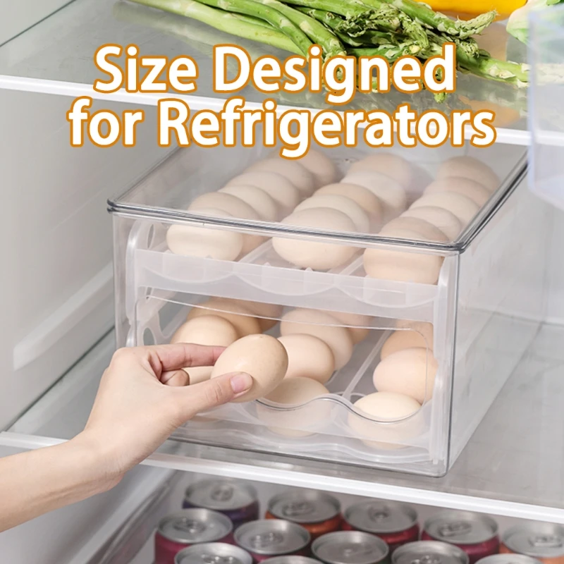 

Slide Egg Holder Double Layer Stackable Refrigerator Organizer Clear Storage Box