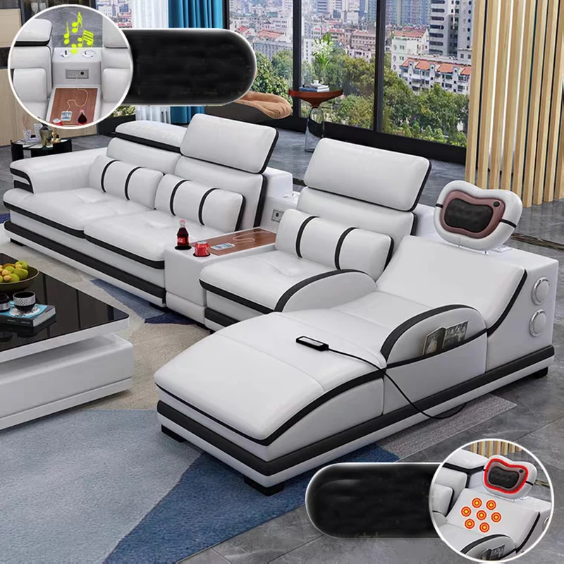 Роскошный дизайнерский диван из натуральной кожи для гостиной с массажем|Диваны