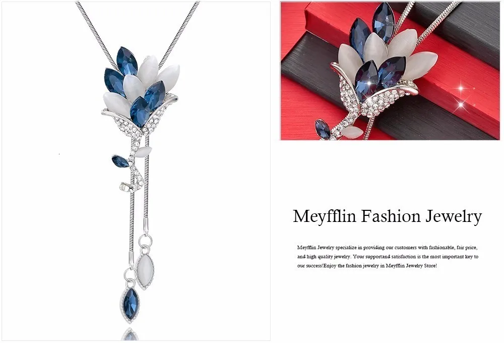 Meyfflin колье Femme цветок кристалл длинное ожерелье s& Подвески винтажная цепочка опал лист Макси ожерелье модное ювелирное изделие для женщин