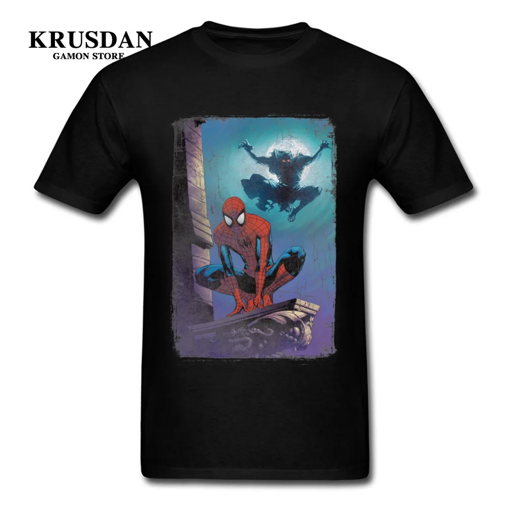 100% хлопок мужская футболка Человек паук футболки черная рубашка Marvel