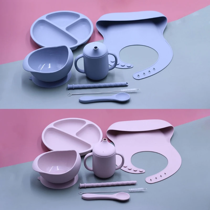 

Baby Silicone Plate Set Self-Feeding Antislip Saucer Suction Children's Tableware Silicone Dish for Baby-Led Weaning
