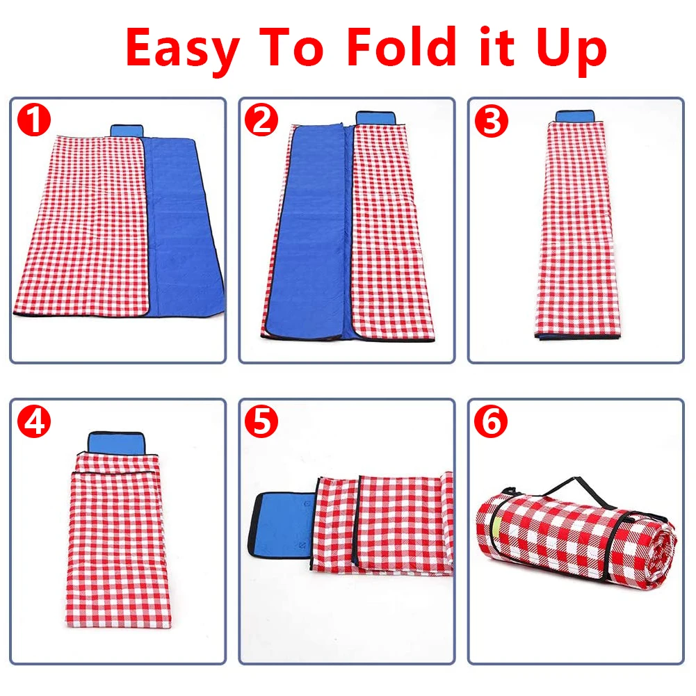 

Picnic Blanket Rug Foldable Handy Beach Mat With Carry Handle Waterproof Sandproof For Family Red White 150x200cm*200*200