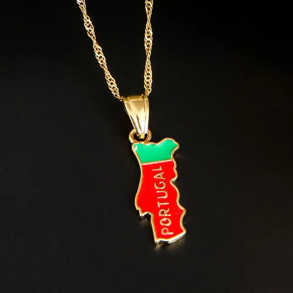 Карта Португалии кулон в форме флага золотое украшение на шею с Цвет португальский Шарм ювелирные изделия для женщин и девушек