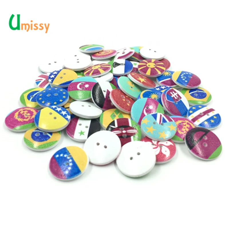 50 шт 20 мм прекрасные 2 отверстия флаг окрашенные деревянные декоративные кнопки