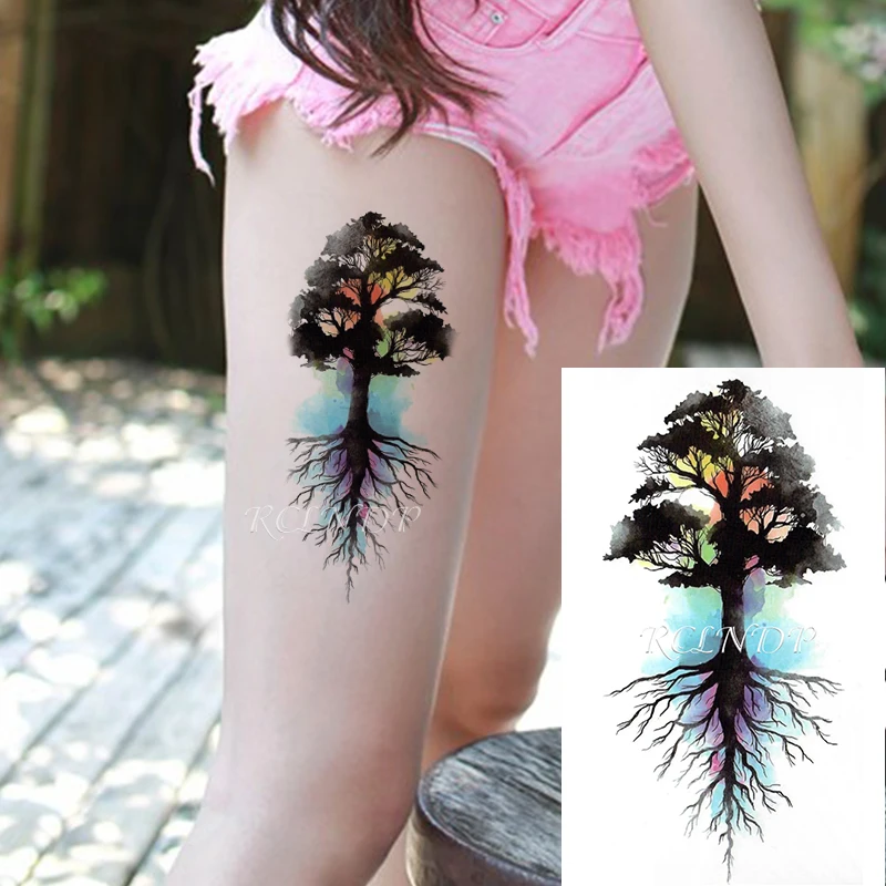 Waterproof Temporary Tattoo Sticker Big Tree Plant Color Water Ink Design Fake Tatoo Flash Tatto Body Art for Girl Women Men | Красота и