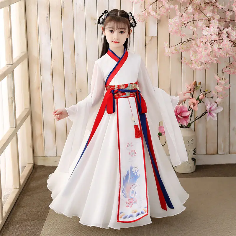 

Ancient Hanfu Girls Oriental Chinese Costume Kids Traditional Chinese Dress Children Fairies Tang Dynasty Performance Wear White