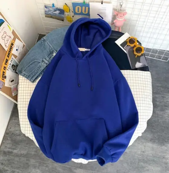 

Men's new style plus velvet pullover hooded casual solid color loose long sleeves